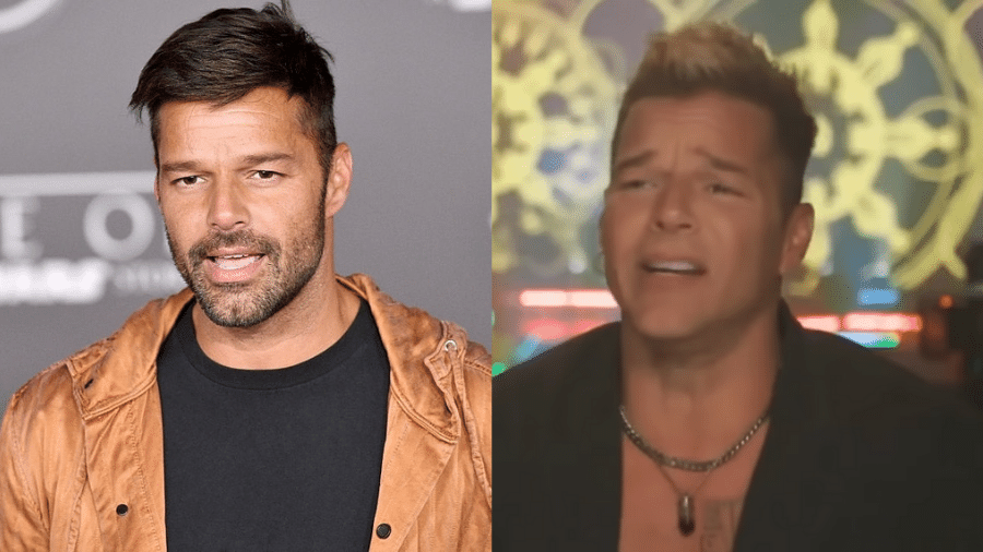 Ricky Martin em 2018 e em entrevista nesta última semana. Aparência do cantor chamou atenção nas redes sociais - Reprodução