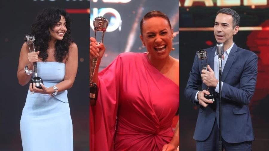 Melhores do Ano: Larissa Bocchino, Karine Alves e César Tralli foram os primeiros premiados da noite - Beatriz Dammy/Globo