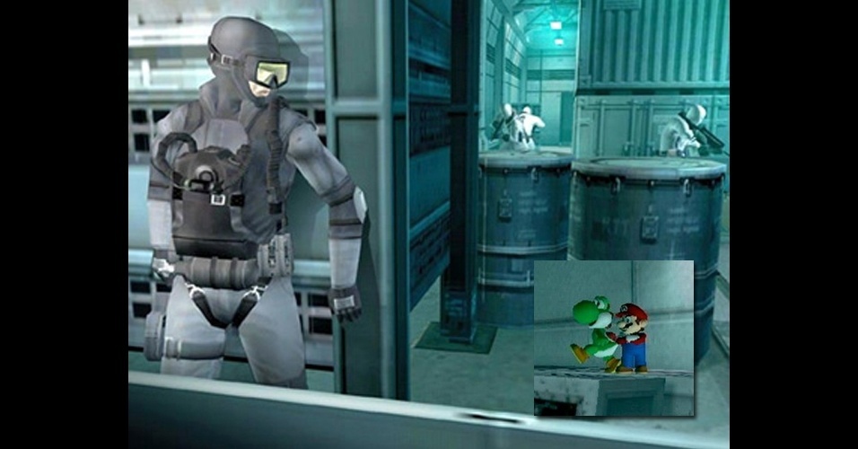 O primeiro "MGS" recebeu um belo remake no GameCube na forma de "The Twin Snakes" - que tem até participação especial de Mario e Yoshi! - Montagem/UOL