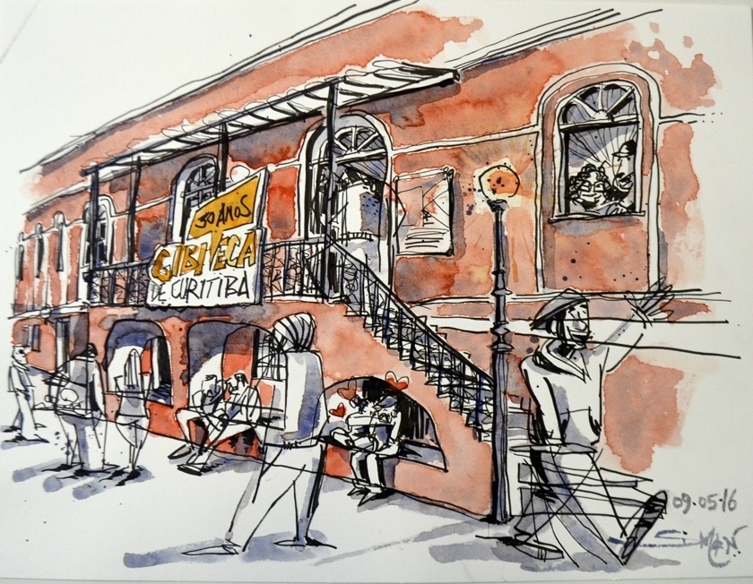 Exposição "Urban Sketchers desenham a Gibiteca de Curitiba" - Divulgação/Simon Taylor