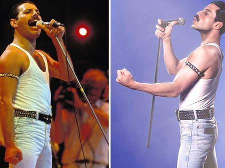 O cantor Freddie Mercury e o ator Rami Malek, que o interpretou em "Bohemian Rhapsody" - Getty Images/20th Century Fox