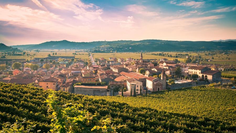 Soave é rodeada por produções de uva que rendem um dos vinhos brancos mais apreciados da Itália - Isaac74/Getty Images/iStockphoto