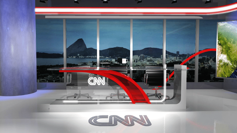 O primeiro cenário da CNN Brasil no Rio de Janeiro; ao fundo o Pão de Açúcar - Divulgação/CNN Brasil - Spokesman
