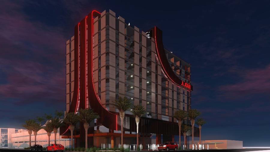 A fachada do que será o primeiro hotel com temática do game clássico Atari - Reprodução/Facebook