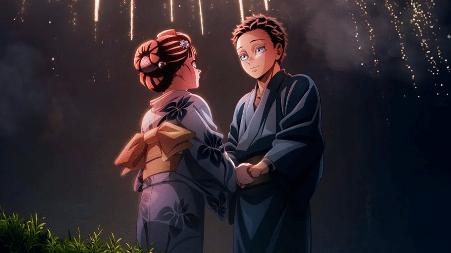 Pôster com cena do emocionante flashback de Akaza em 'Demon Slayer: Castelo Infinito' Pôster com cena do emocionante flashback de Akaza em 'Demon Slayer: Castelo Infinito'