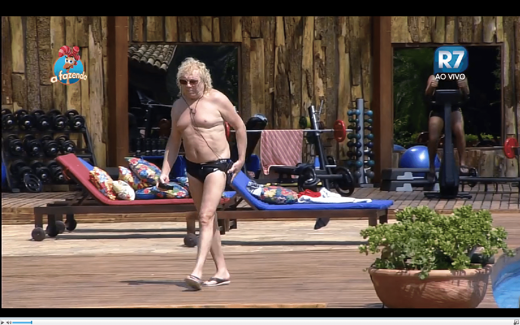 24.set.2015 - Ovelha chega para passar a tarde na piscina - Reprodução/Record