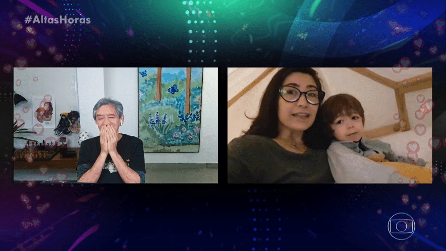 Serginho Groisman, o filho e a mulher - Reprodução/TV Globo