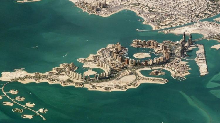 The Pearl Island, em Doha, é uma ilha construída artificialmente e um símbolo de luxo em Doha, a capital do Qatar - SkyScan - SkyScan