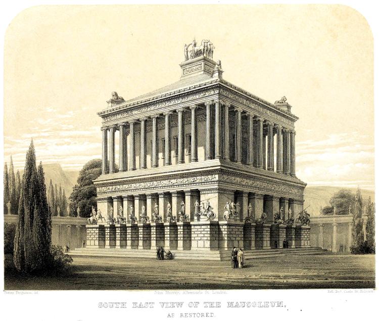 Ilustração de restauração especulativa do Mausoléu de Halicarnasso, feita por James Fergusson em 1862