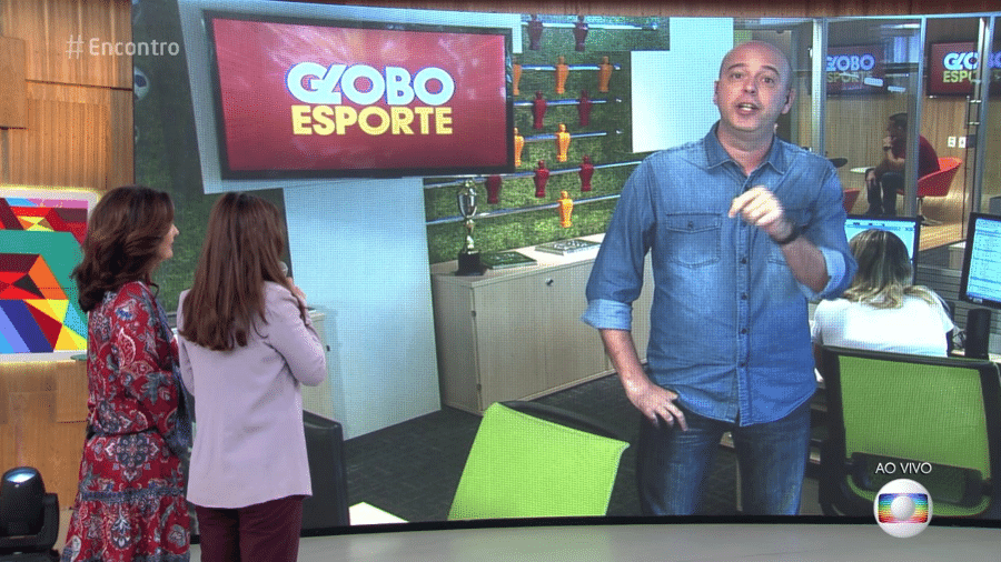 Maria Ribeiro pede desculpas ao jornalista Alex Escobar, durante encontro promovido por Fátima Bernardes - Reprodução/TV Globo