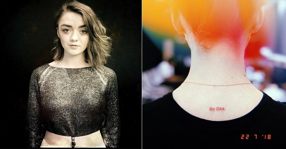 O pessoal de "Game of Thrones" também marcou na pele os efeitos do seriado em suas vidas. Maisie Williams escolheu "no one" para tatuar no topo das costas - Reprodução/Instagram