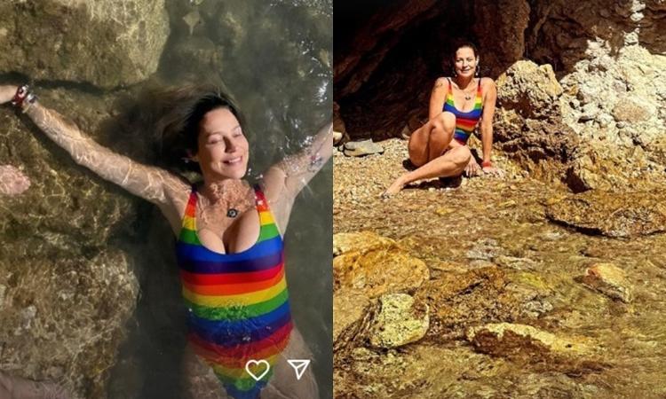 Luana Piovani curte dia de sol com maiô colorido