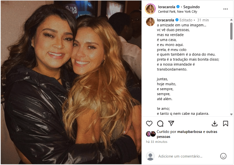 Homenagem de Carolina Dieckmmann para Preta Gil Homenagem de Carolina Dieckmmann para Preta Gil