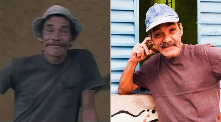 Geraldo Carrato interpreta Soneca, versão brasileira de Seu Madruga, personagem de Ramón Valdés em "Chaves", no curta-metragem "Moleque" - Montagem/Reprodução/Televisa/Filipe Tavares/Divulgação