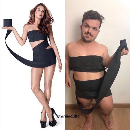 O modelo Mateus Baptistella imita a campanha publicitária de Marina Ruy Barbosa - Reprodução/Instagram/vireiadulto - Reprodução/Instagram/vireiadulto