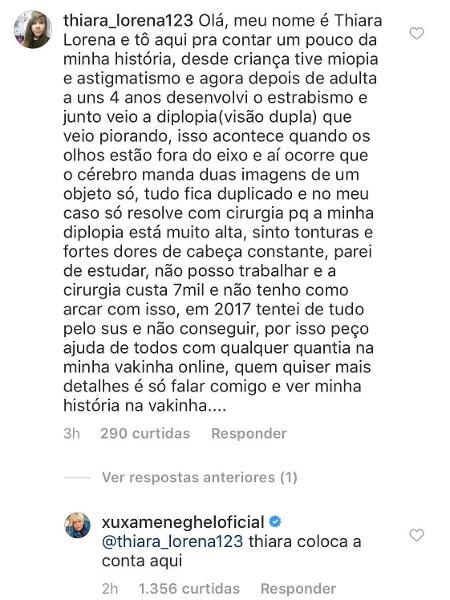Xuxa se dispôs a ajudar seguidora - Reprodução/Instagram - Reprodução/Instagram