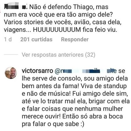 O post da discussão de Victor Sarro com o seguidor - Reprodução/Instagram/@vitorsarro - Reprodução/Instagram/@vitorsarro
