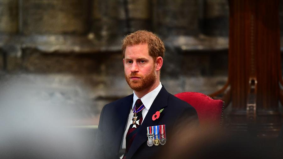 Príncipe Harry durante o ANZAC Day, na Abadia de Westminster - Getty Images