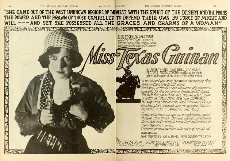 Texas Guinan, em cartaz de filme de 1919 Texas Guinan, em cartaz de filme de 1919