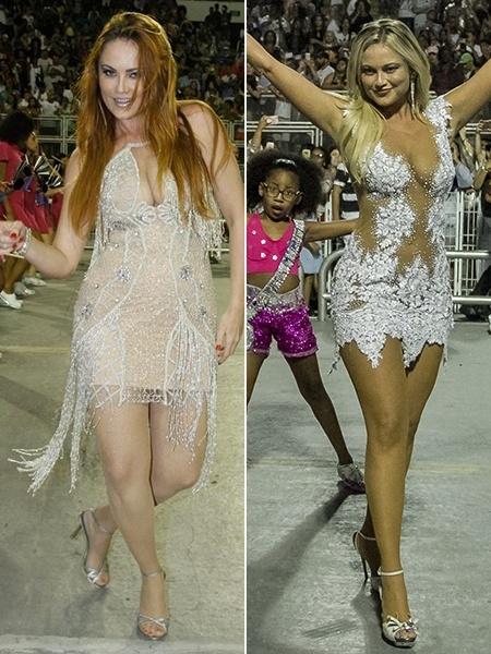 Ellen Rocche antes e depois: à esq., no ensaio de Carnaval do ano passado e, à dir., no deste ano - Amauri Nehn/Brazil News/Jales Valquer /Fotoarena/Folhapress