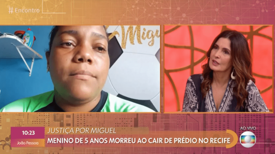 5.jun.2020 - Fátima Bernardes entrevistando Mirtes Renata Souza, mãe do menino Miguel - Reprpdução / TV Globo