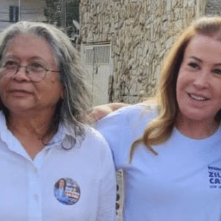Marlene Mattos e Zilu Camargo em comício em SP