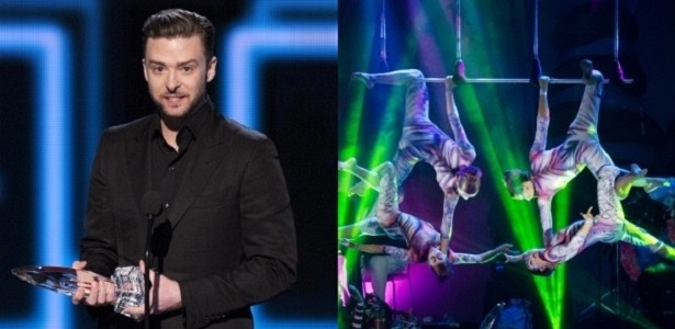 O cantor Justin Timberlake, que está sendo processado pelo Cirque du Soleil - Reuters/Divulgação/Montagem