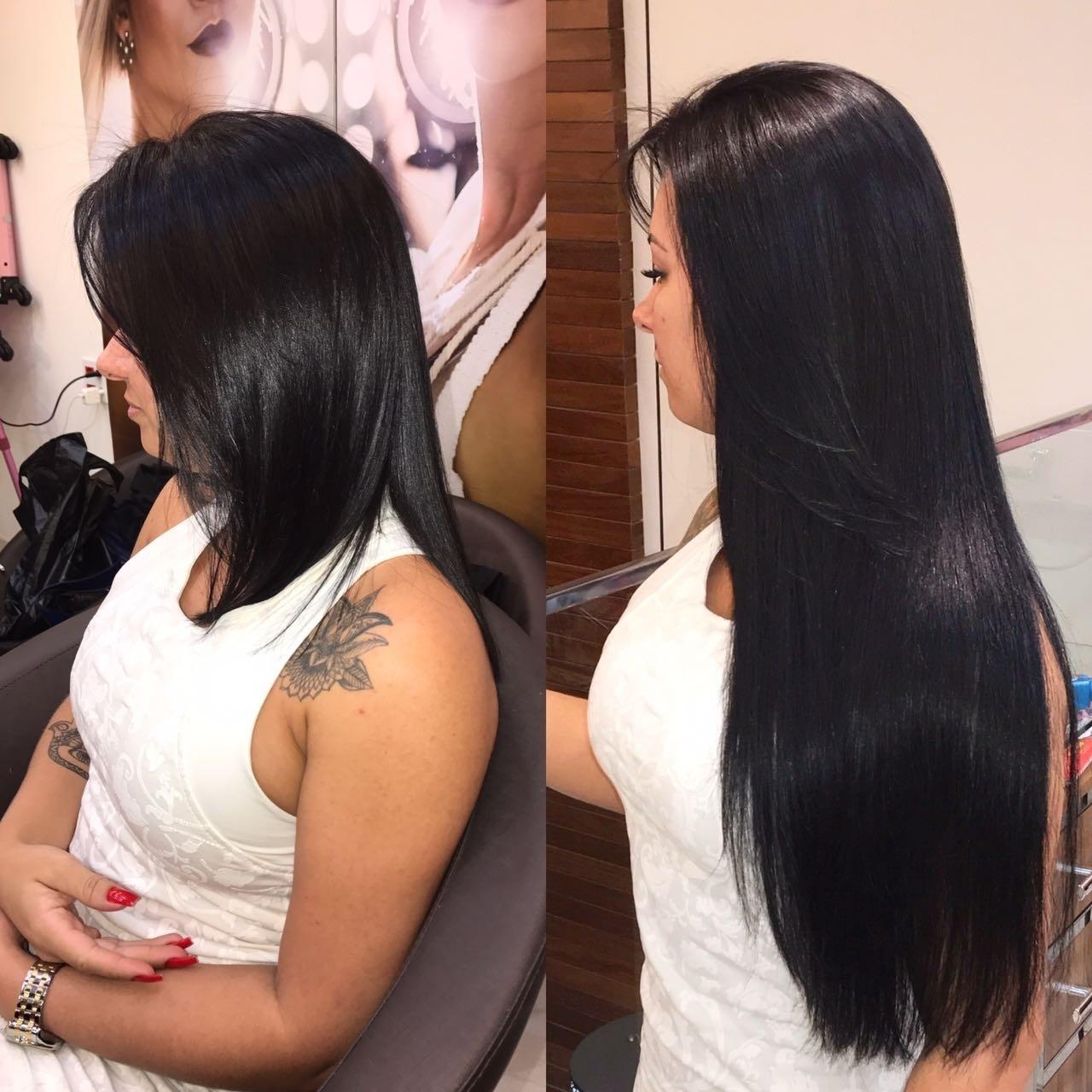 Antes e depois de cliente que utilizou o mega hair colocado com fita adesiva - Divulgação