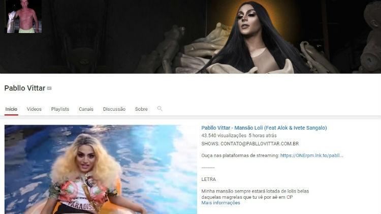 Foto do deputado Jair Bolsonaro estampa perfil de Pabllo Vittar no YouTube; cantora teve sua página invadida nesta segunda (28) - Reprodução/YouTube - Reprodução/YouTube