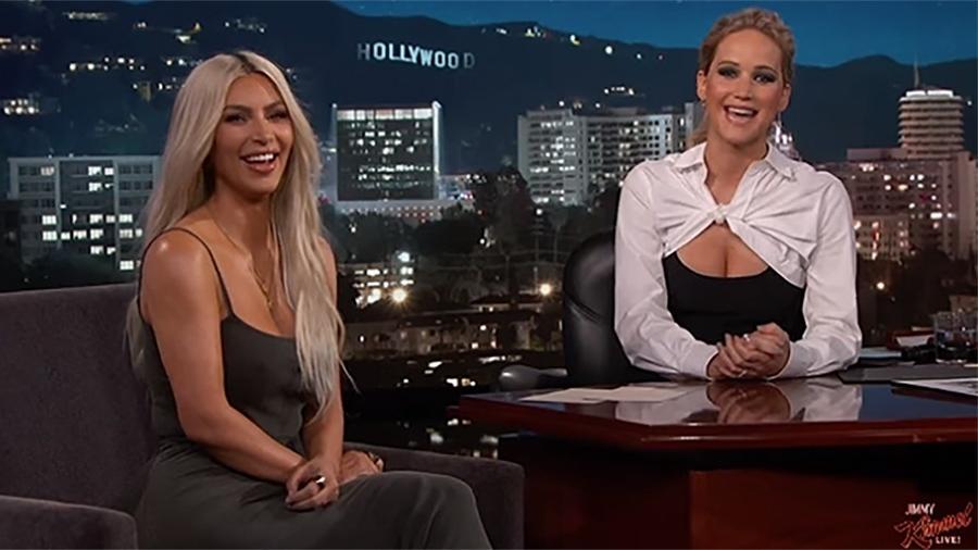 Kim Kardashian e Jennifer Lawrence no programa do Jimmy Kimmel - Reprodução