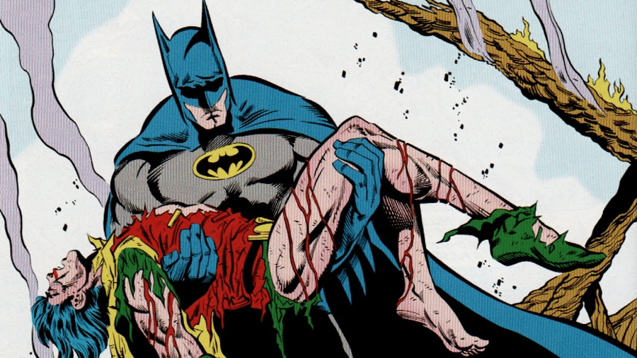 Batman segura Robin nos braços em imagem da HQ "Morte em Família" - Reprodução