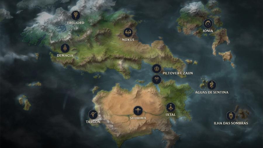 Mapa de Runeterra, do League of Legends - Reprodução/Riot Games