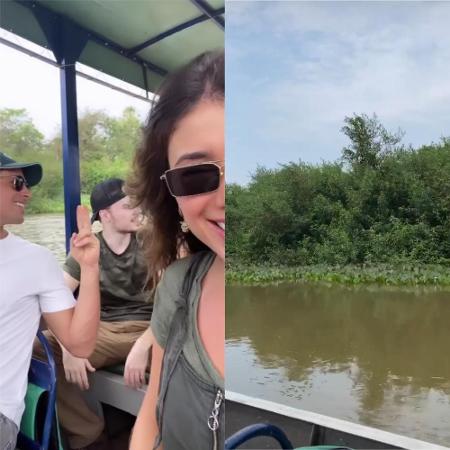 Paula Fernandes e Cauã Reymond passeiam de barco pelo rio Aquidauana - Reprodução / Instagram