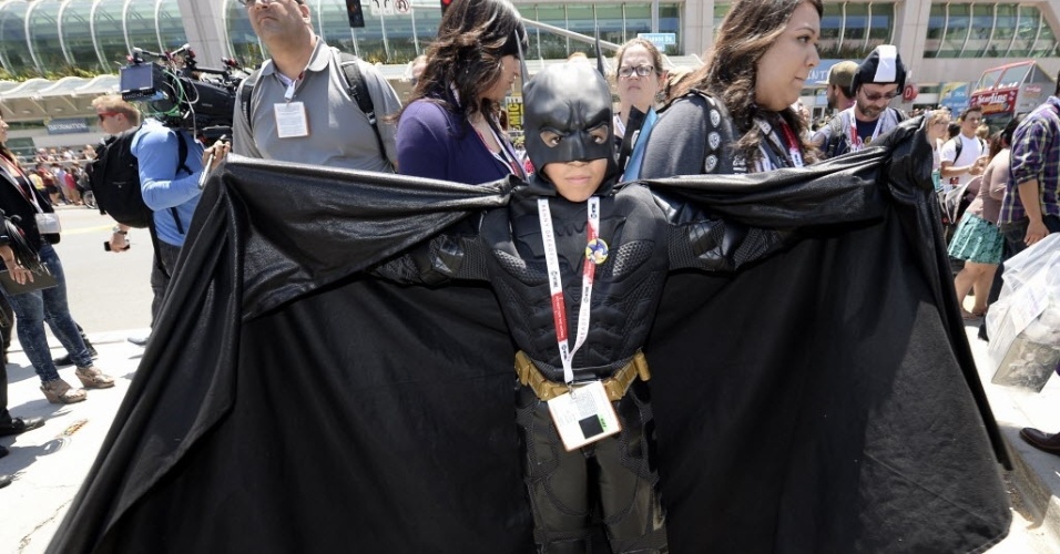 9.jul.2015 - Jesse Haff, de 11 anos, vai a San Diego Comic-Con vestido com uma roupa do Batman