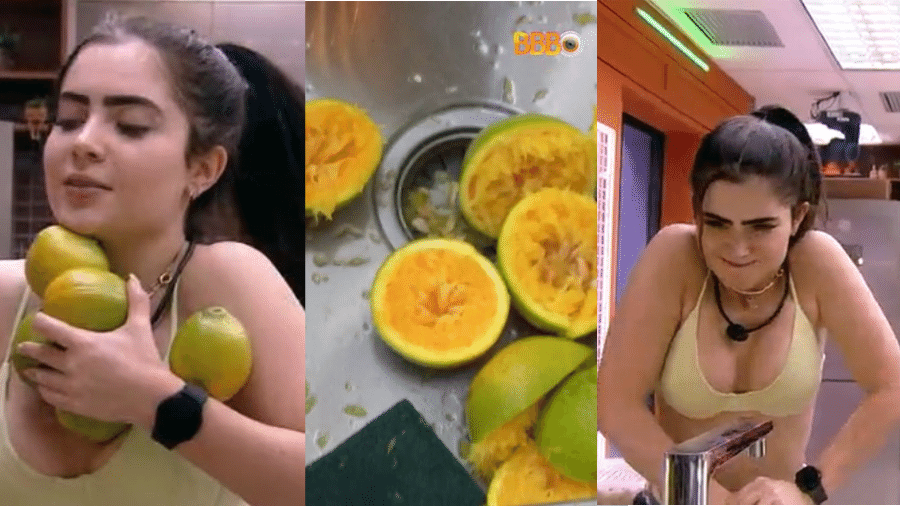 BBB 22: Jade Picon sofre para espremer laranja - Reprodução/Globoplay