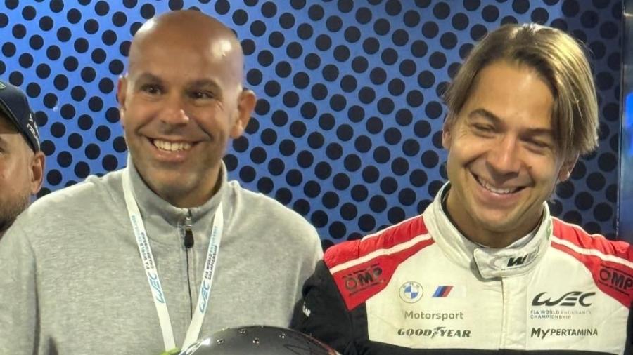 Marcos Regadas (E), um dos donos do M3 CS, e o piloto Augusto Farfus