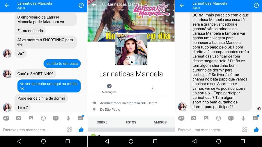 Prints mostram conversa de falso fã-clube de Larissa Manoela pedindo fotos a crianças - Reprodução/Facebook