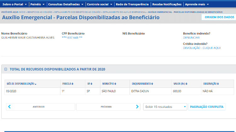 Dados de Mc Gui foram usados para solicitar auxílio emergencial - Reprodução/Caixa Econômica Federal - Reprodução/Caixa Econômica Federal