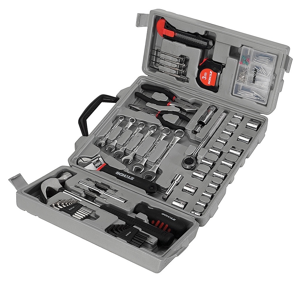 Uma sugestão para os pais do tipo "faça você mesmo" é o jogo de ferramentas manuais da Schulz. Com 135 peças feitas de cromo vanádio, o kit inclui uma maleta para manter todos os itens em ordem. À venda na Leroy Merlin (www.leroymerlin.com.br) por R$ 175,90 - valor válido para a loja Marginal Tietê, em São Paulo - Divulgação