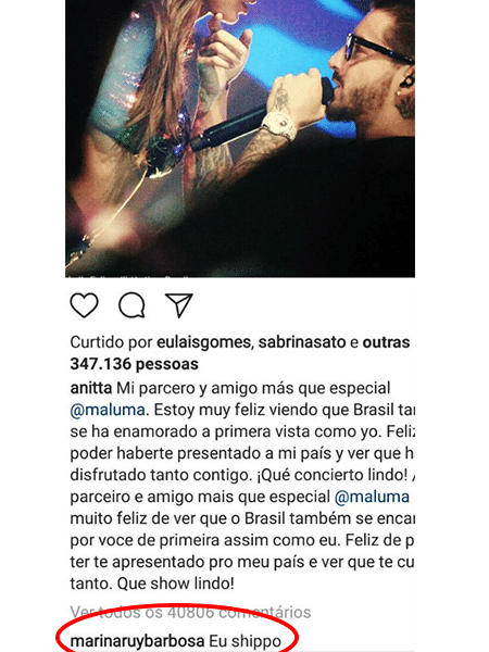 Marina Ruy Barbosa comentou em foto de Anitta com Maluma - Reprodução/Instagram - Reprodução/Instagram