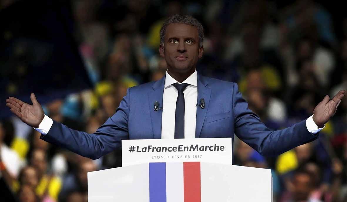 Emmanuel Macron é retratada com a pele escurecida por Alexandra Loras - Divulgação