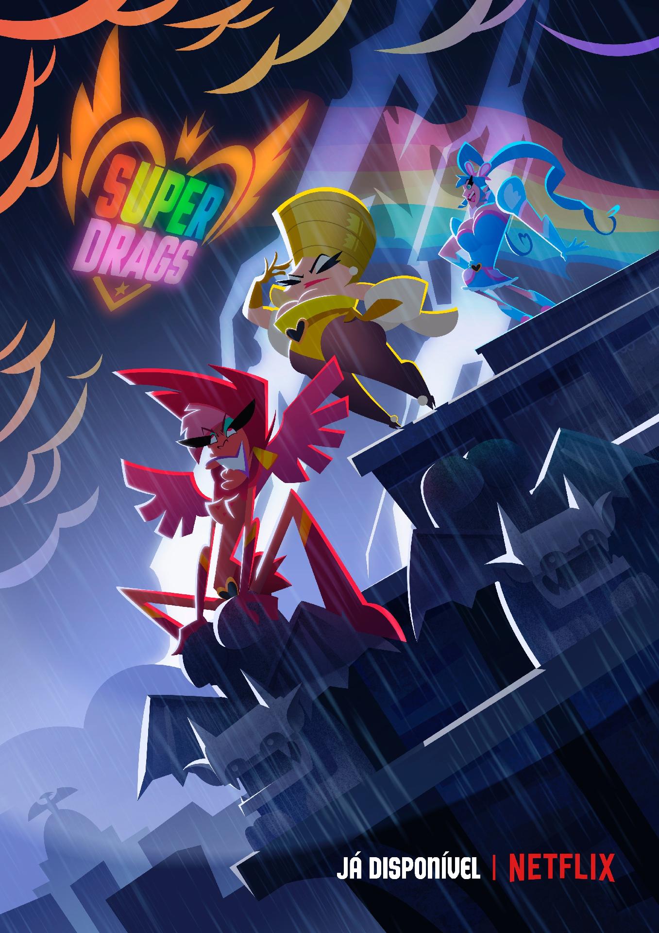 Scarlet, Lemon e Safira vigiam a cidade em pôster de "Super Drags" inspirado em "Batman" - Divulgação/Netflix