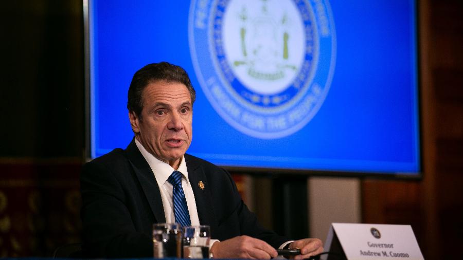 O governador de Nova York, Andrew Cuomo, durante coletiva de imprensa diária - Getty Images