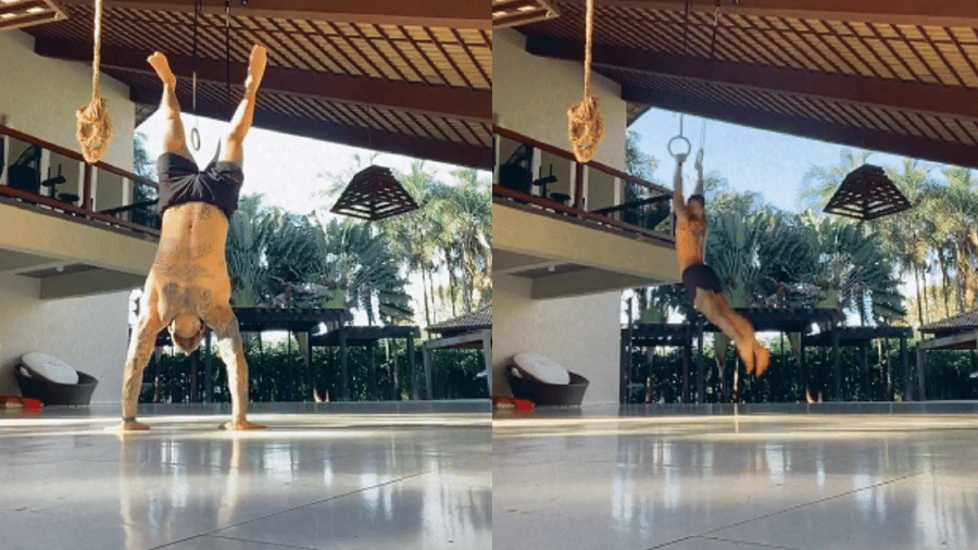 Lucas Lucco se exercitando em sua mansão - Reprodução/Instagram