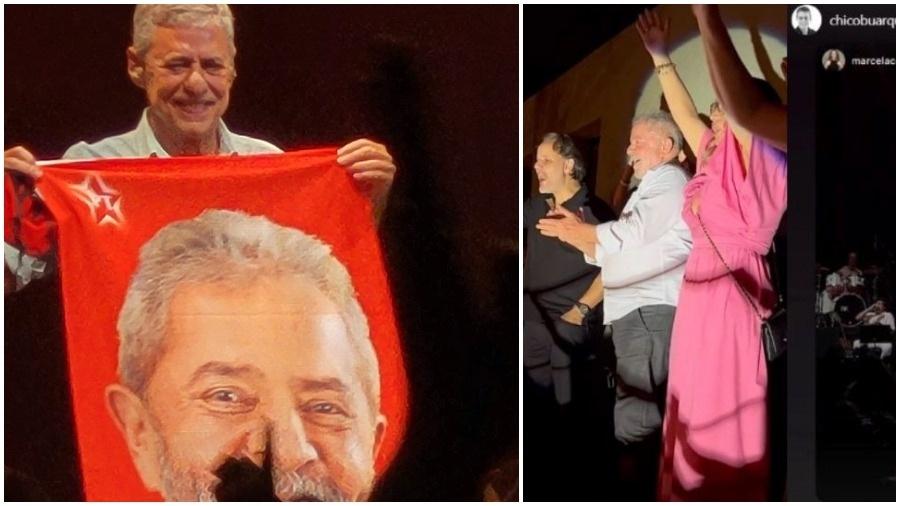 Chico Buarque ergueu toalha com rosto de Lula em sinalização de apoio ao ex-presidente durante show da Mangueira - Reprodução