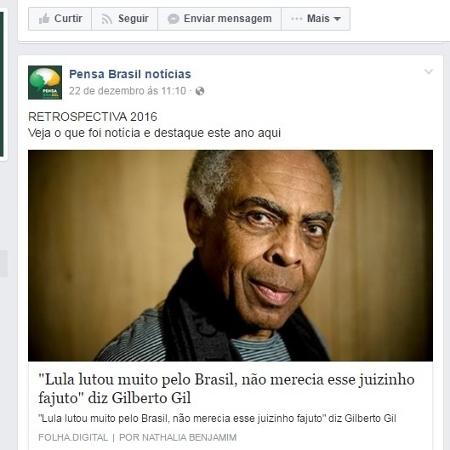 Gilberto Gil consegue liminar para derrubar notícia falsa - Reprodução/Facebook/pensabrasiloficial - Reprodução/Facebook/pensabrasiloficial
