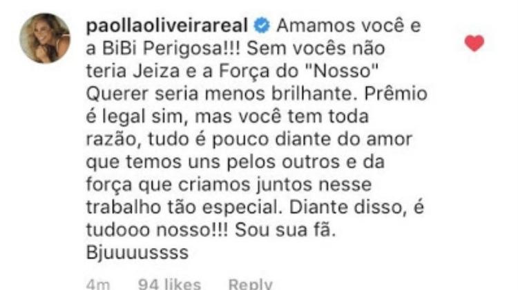 Paolla Oliveira comenta desabafo de Juliana Paes - Reprodução/Instagram - Reprodução/Instagram