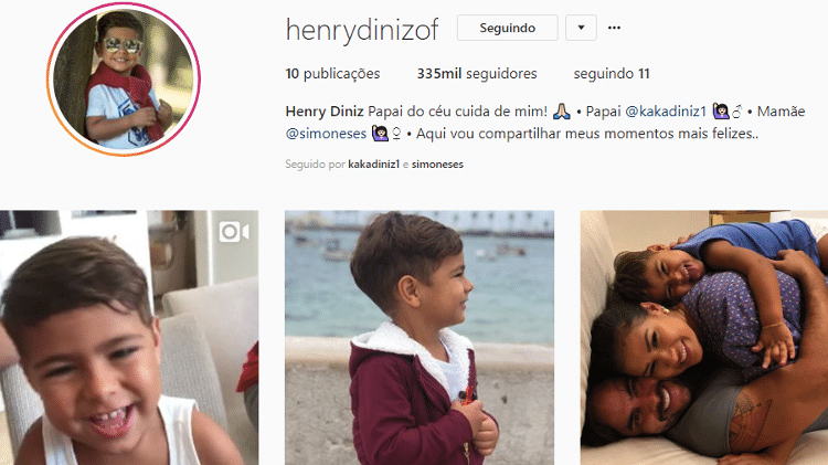 Perfil no Instagram de Henry, filho de Simone e de Kaká Diniz  - Reprodução/Instagram - Reprodução/Instagram