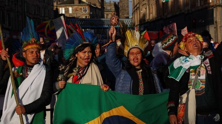 Jovens indígenas estiveram à frente de manifestação por justiça climática em Glasgow, em 2023 - Felipe Werneck/Observatório do Clima - Felipe Werneck/Observatório do Clima