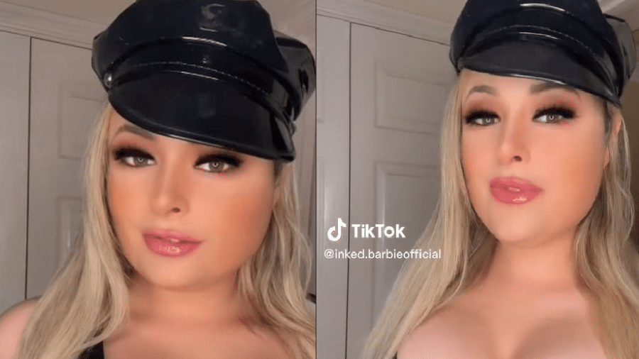 Policial vestida de policial no TikTok, motivo pelo qual sofreu suspensão disciplinar da corporação - tiktok / inked.barbieofficial